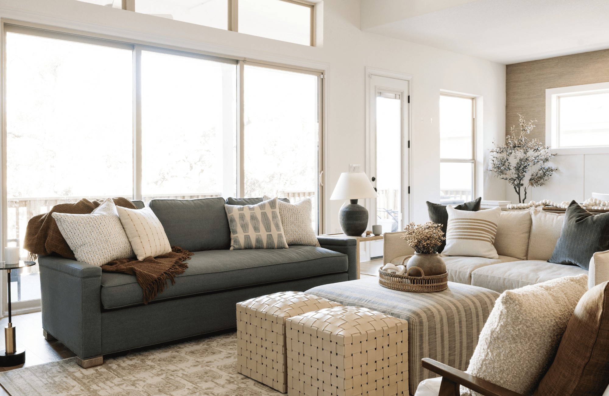 Pristine, brightly lit living room